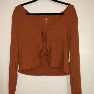 Brown Luxe Long Sleeve Tie Front Top